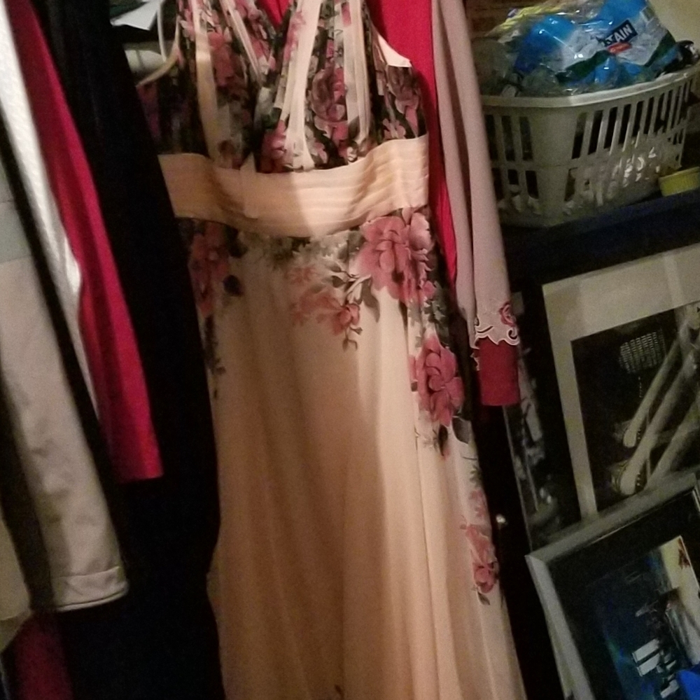 Plus peach fall  floral corset back dress